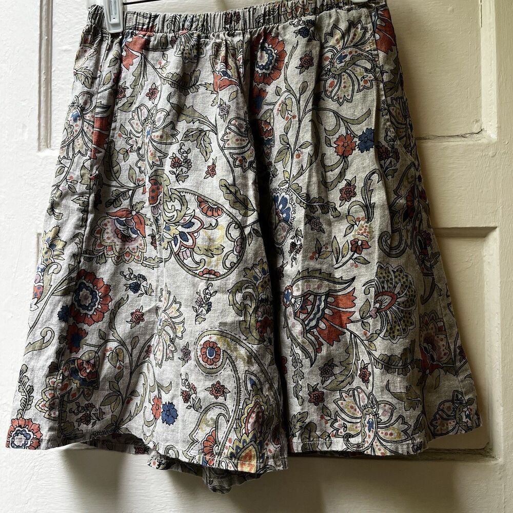 Flax Floral Shorts Small Linen Country Rustic Boho Long Summer Cottage Western